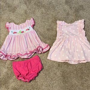 Two baby girl pink dresses 9 and 12 months